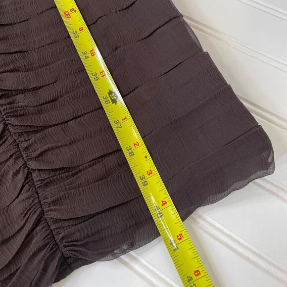 TADASHI SHOJI Brown Ruched Off-Shoulder Silk Sleeveless Midi Bodycon Dress Sze 4 - Picture 10 of 10